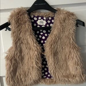 Boden Purple and white Polka Dot Fabric faux fur vest